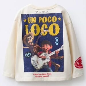 Zara Kids Coco Pixar Cream Long Sleeve Tee with Colorful Print